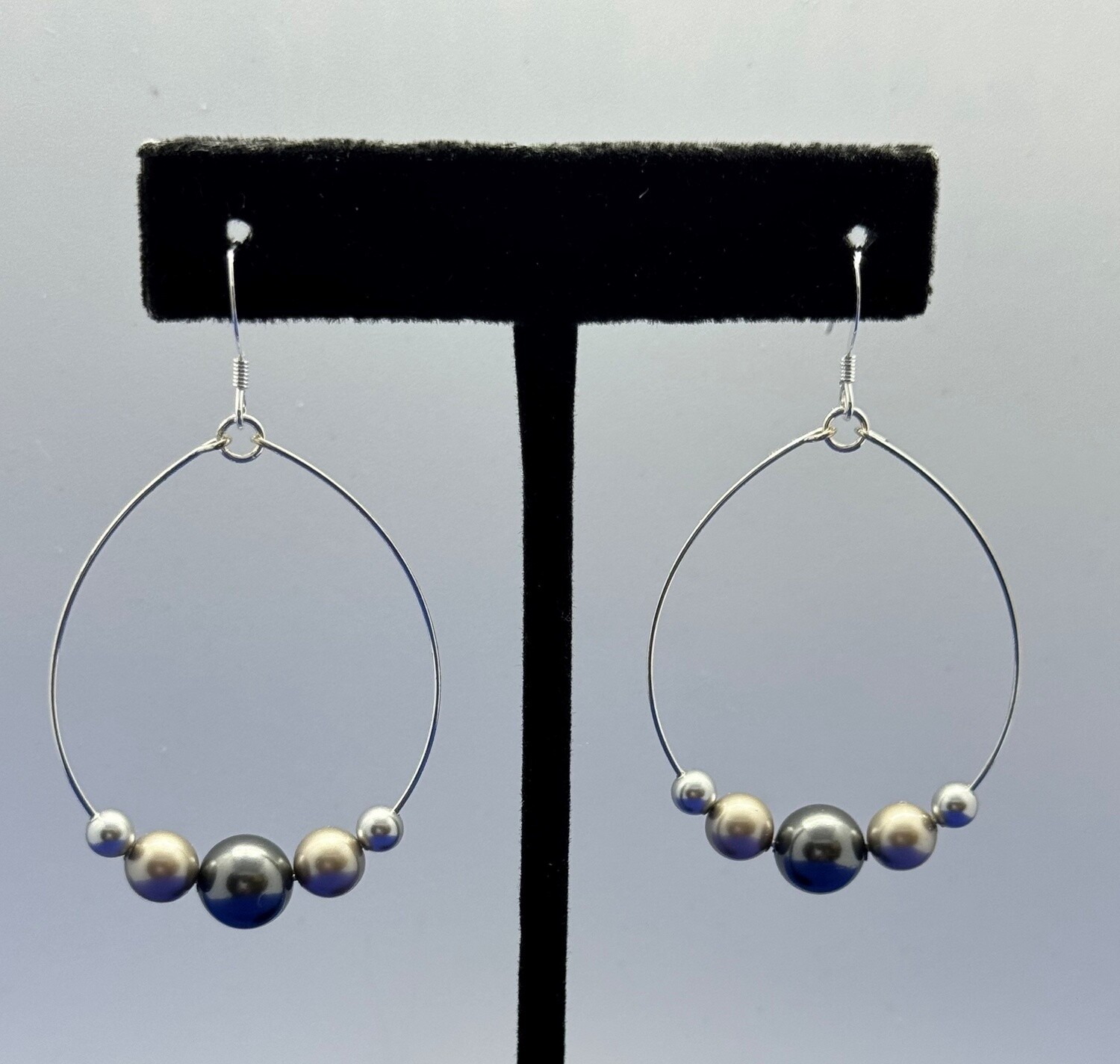 CA Jewelry Earring Hoop Swarovski Gray Pearls