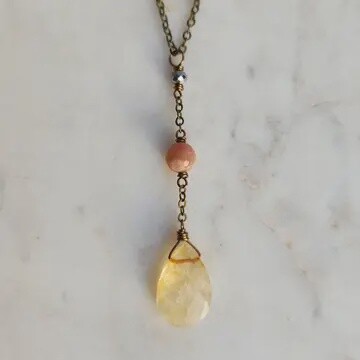 Edgy Petal Necklace Citrine and Sunstone