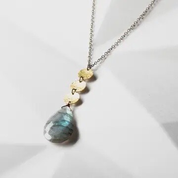 Edgy Petal Necklace Hammered Geometric Labradorite