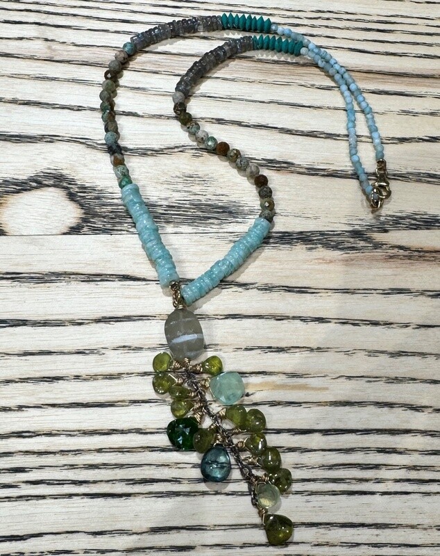 Robb Necklace Larimar, Turquoise, Labradorite, Ammonite and Chrsocolla w/Agate
