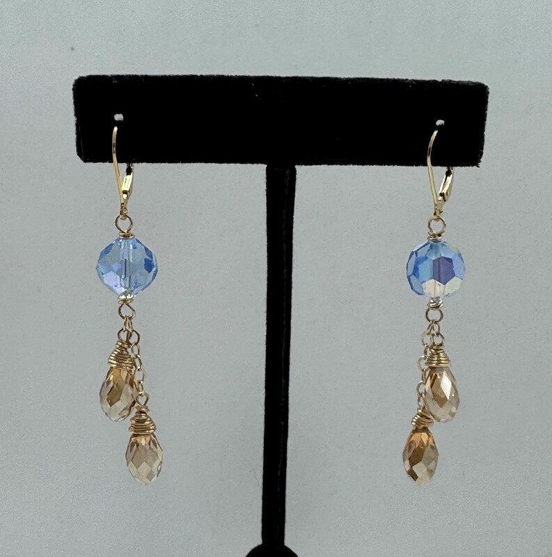 Robb Earrings Blue and Champagne Crystal