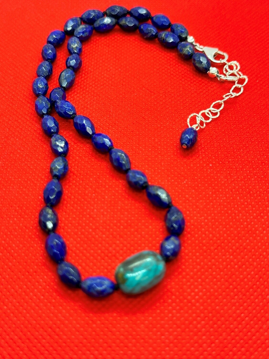 Robb Necklace Knotted Lapis w/Turquoise Center