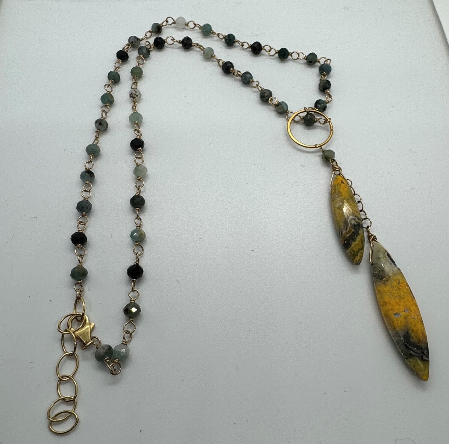 Robb Necklace Green Tourmaline Rosary Style w/Bumblebee Jasper
