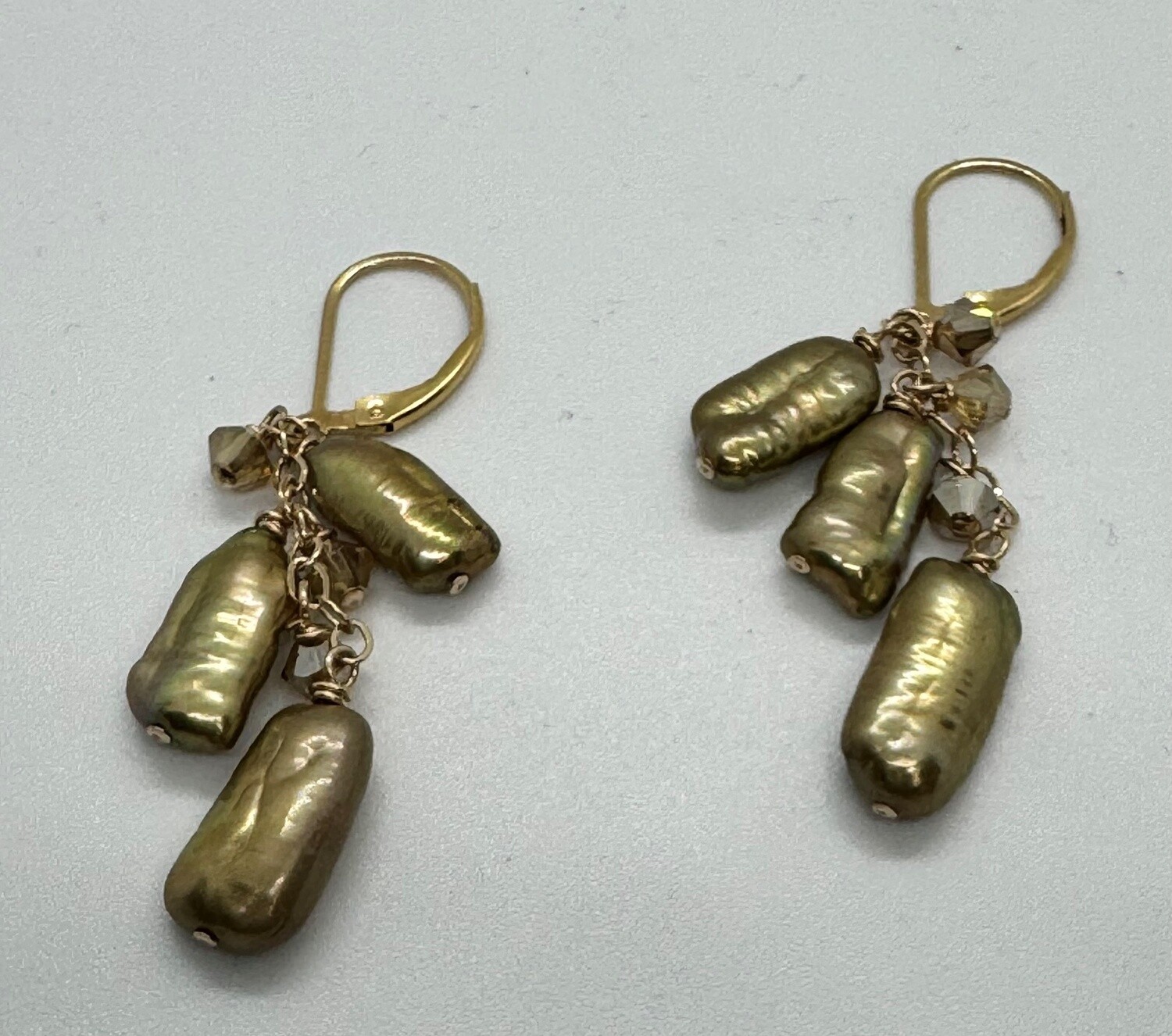 Robb Earrings Chartreuse Stick Pearl and Swarovski Crystals
