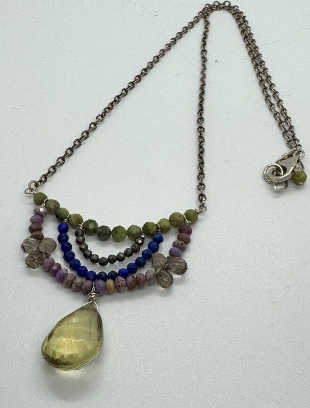 Robb Necklace Lemon Chrysoprase, Pyrite, Lapis and Phosphosiderite w/Lemon Quartz Drop