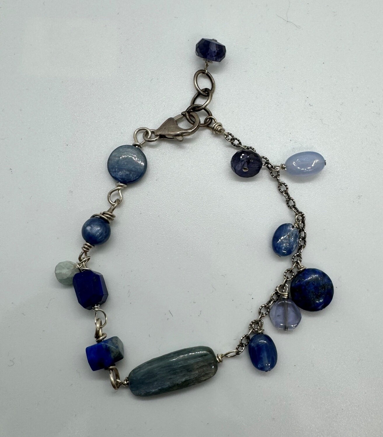 Robb Bracelet Rosary style Mixed Gem Kyanite, Lapis, Aquamarine Iolite and Chalcedony