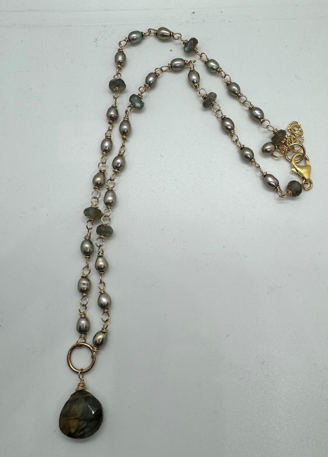 Robb Necklace Rosary Style Labradorite and Pearl