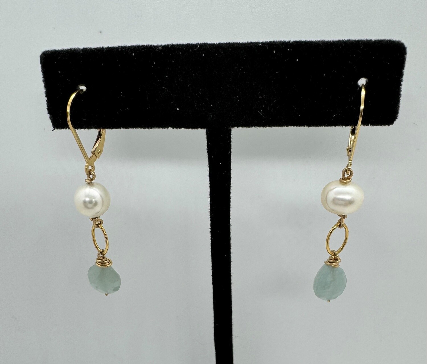 Robb Earrings Aquamarine and Freshwater Pearl