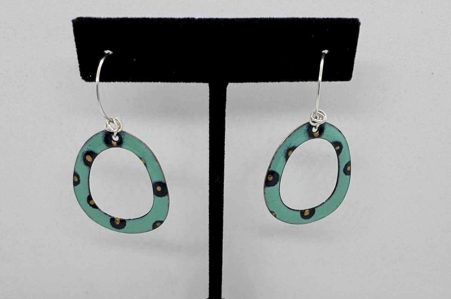 DiCesare Ear Teal Open Oval w/ Black/Gold Dots