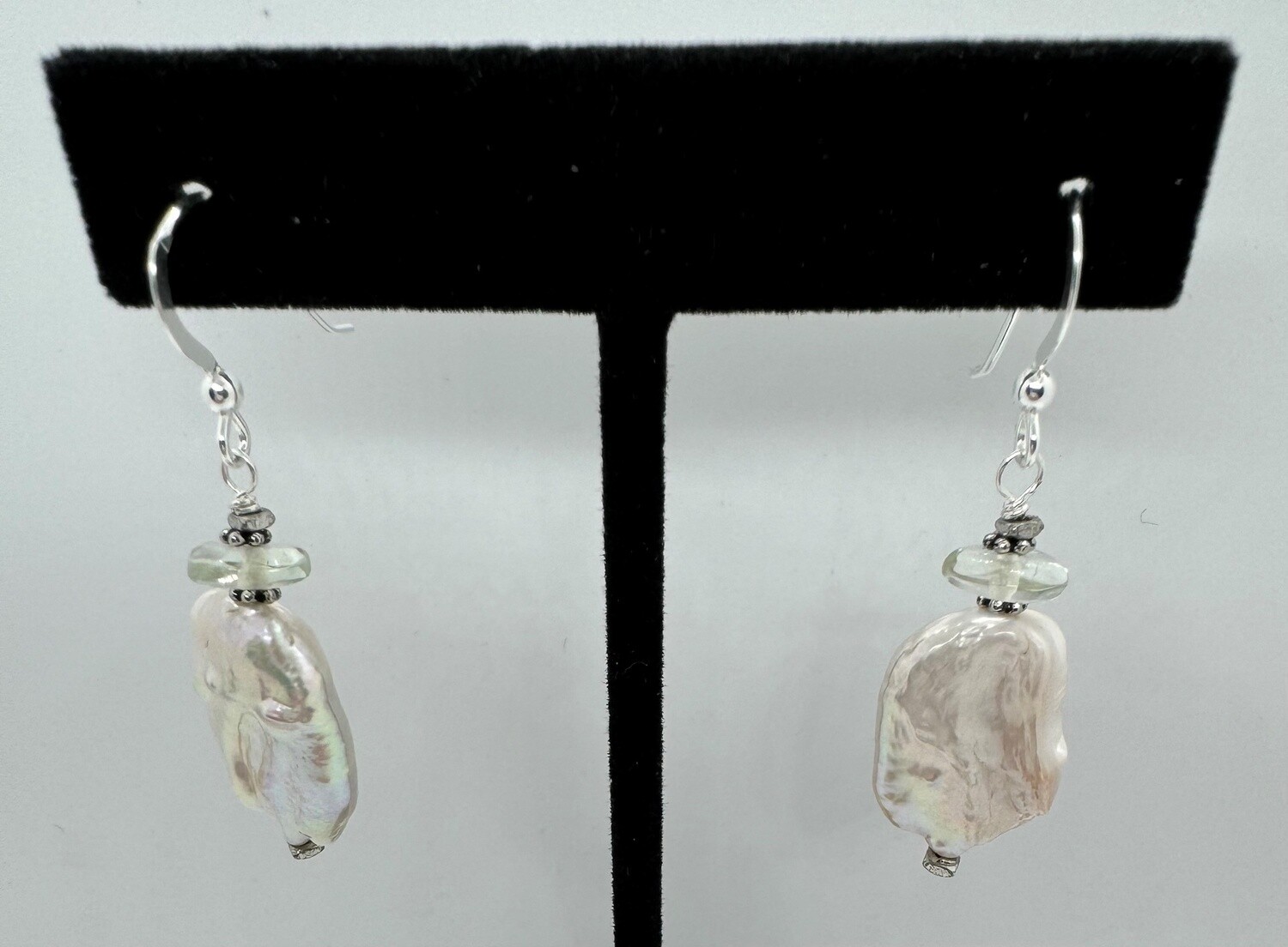 Cass Earrings Baroque Pearl and Prasiolite