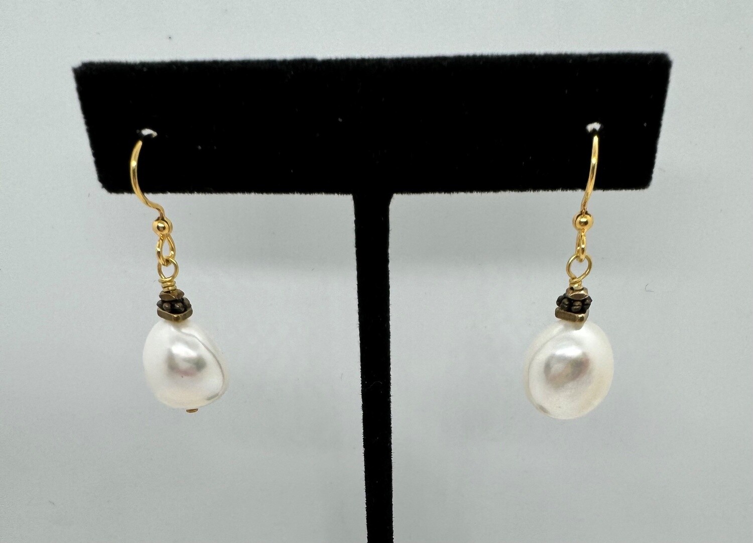 Cass Earrings Freshwater Pearl Drops on Gold Plate