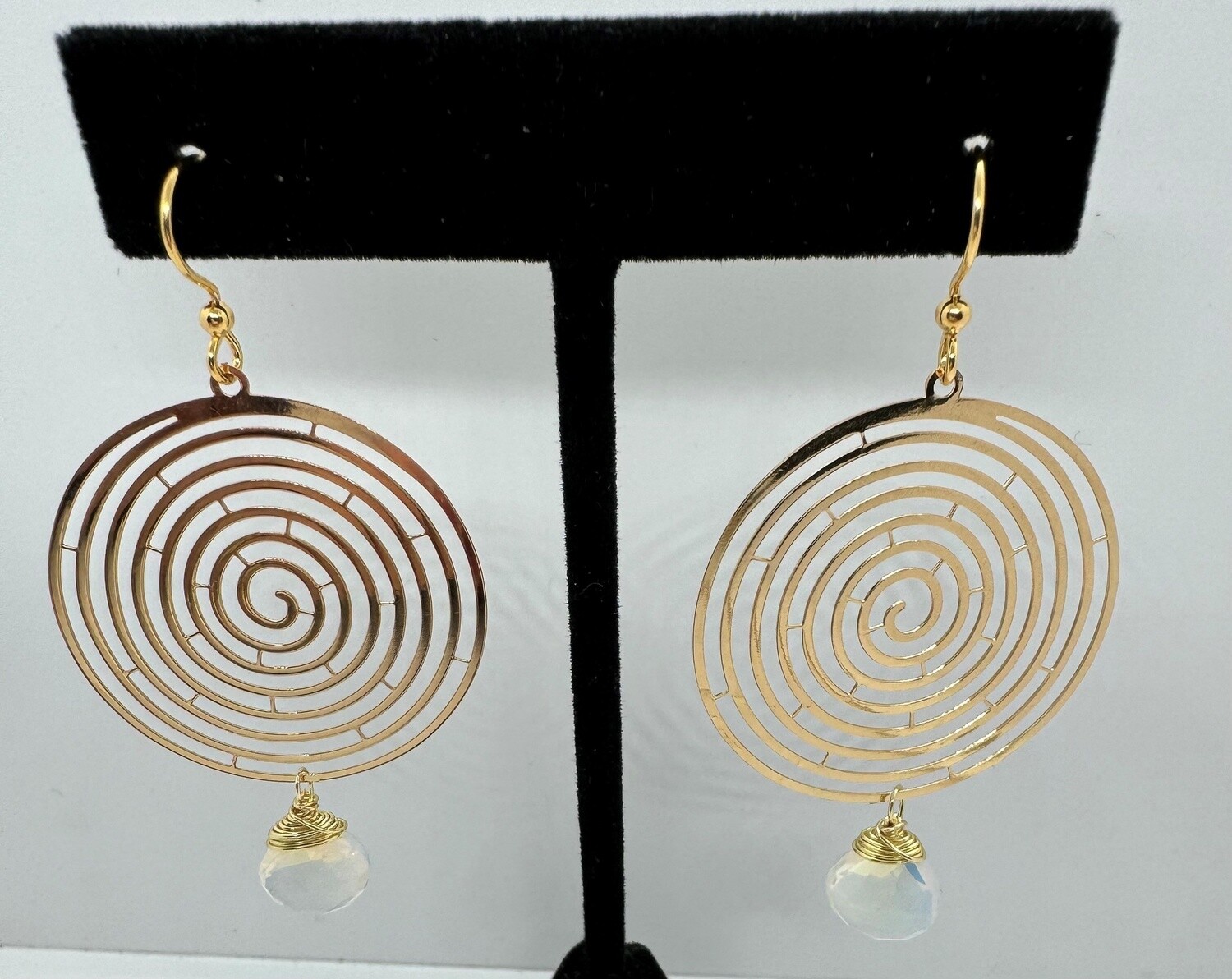 Cass Earrings Gold Plate Swirl w/Sea Opal