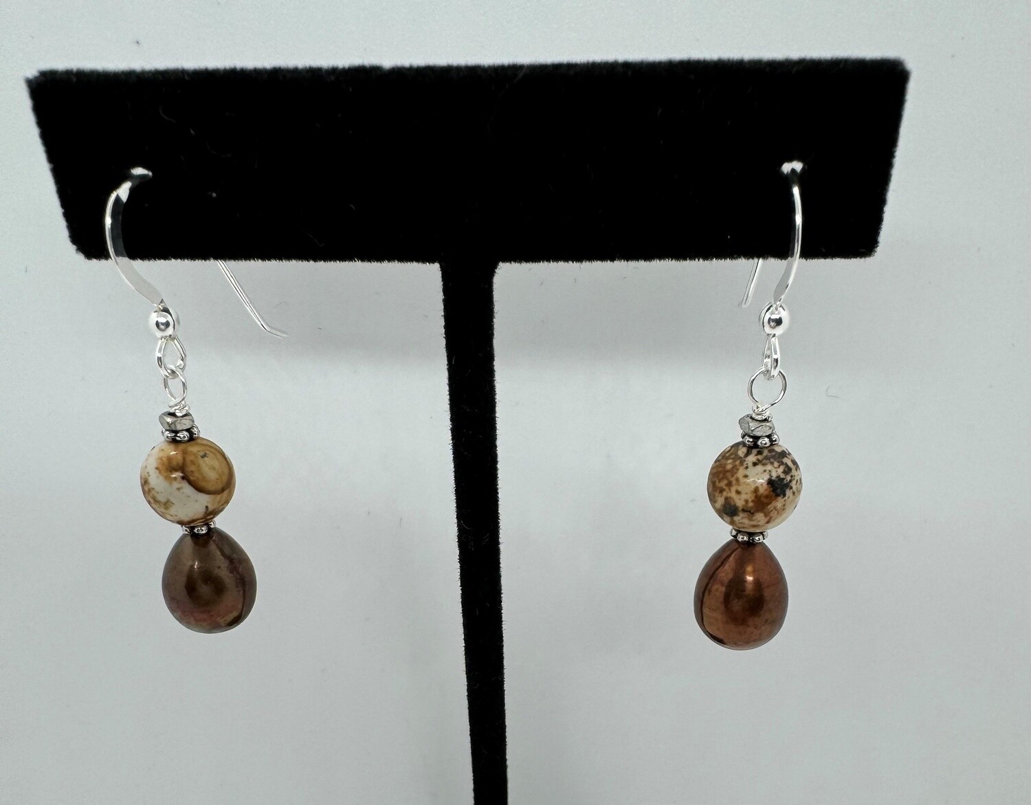 Cass Earrings Bronze Pearl and Picture Jasper