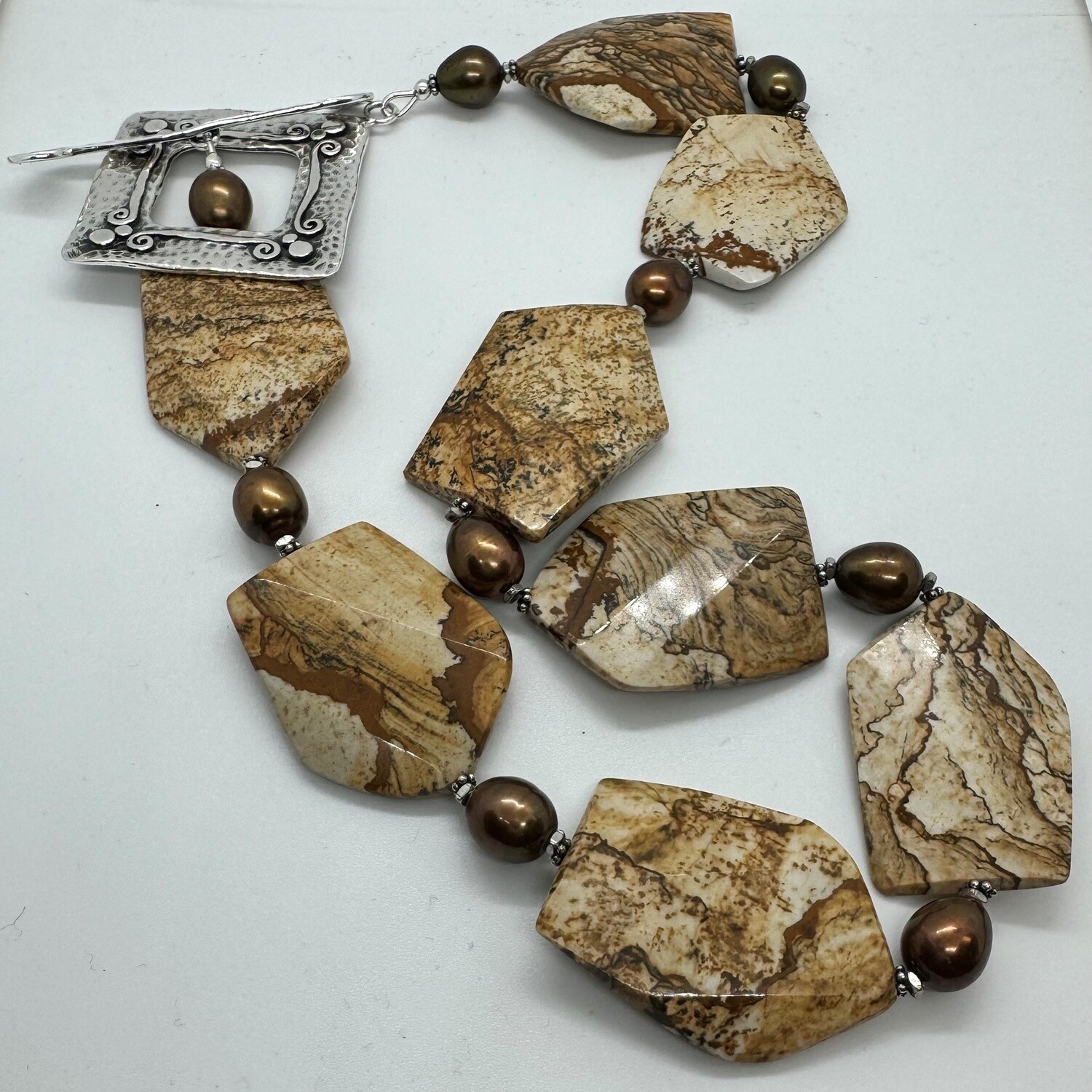 Cass Necklace Picture Jasper and Bronze Pearls