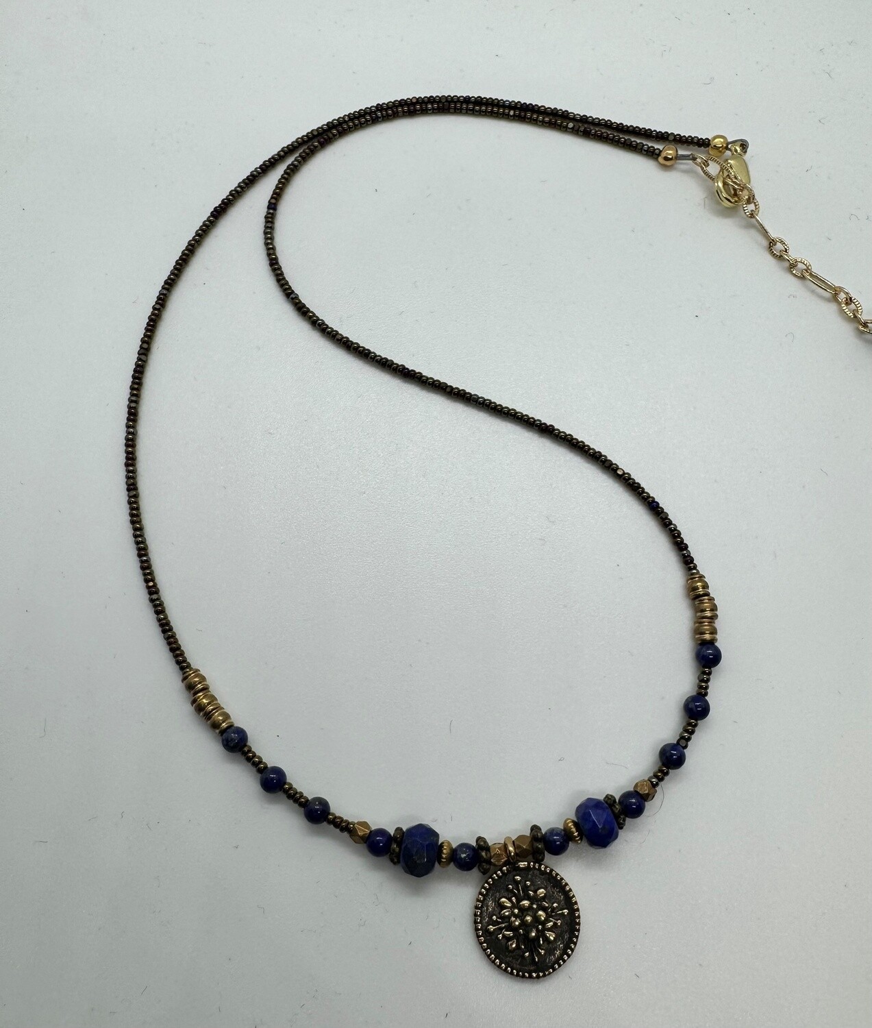 Cass Necklace Bronze Coin with Lapis Lazuli