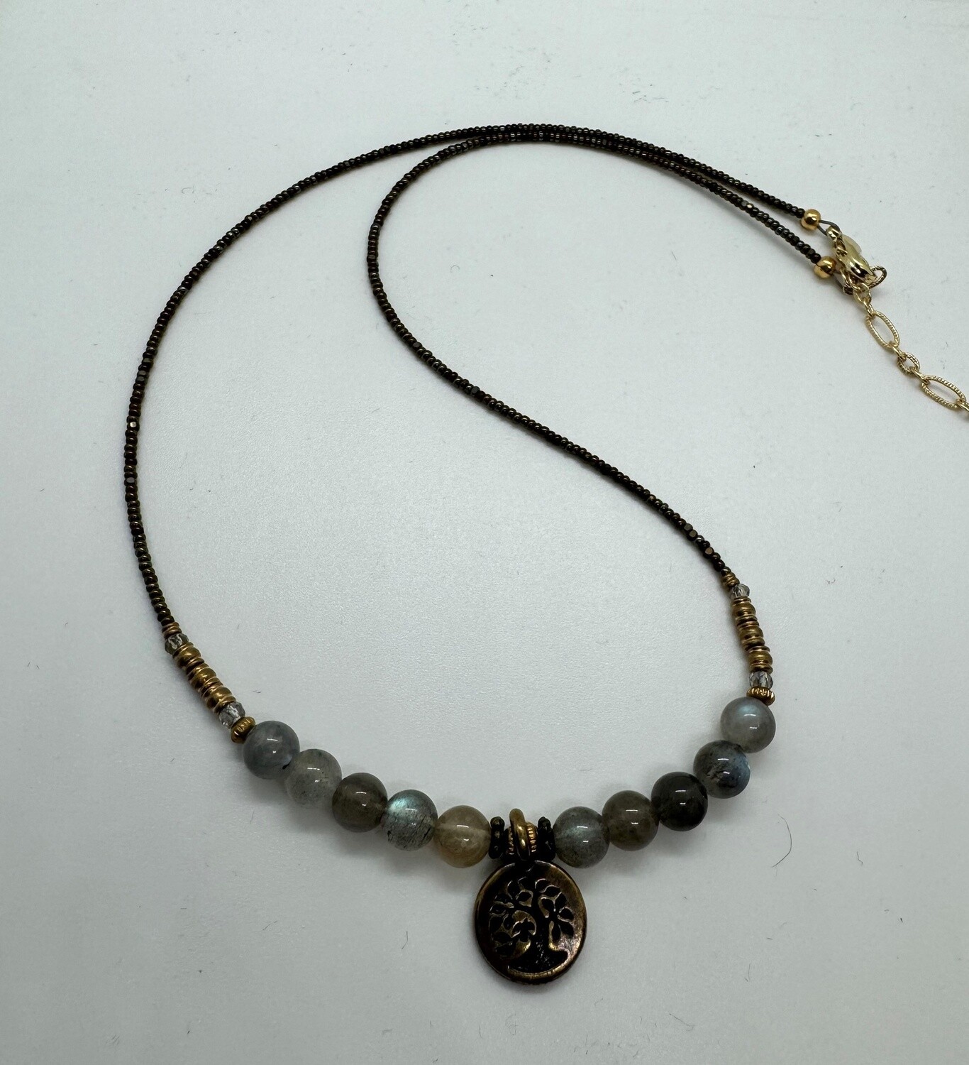 Cass Necklace Bronze Tree Coin w/Labradorite