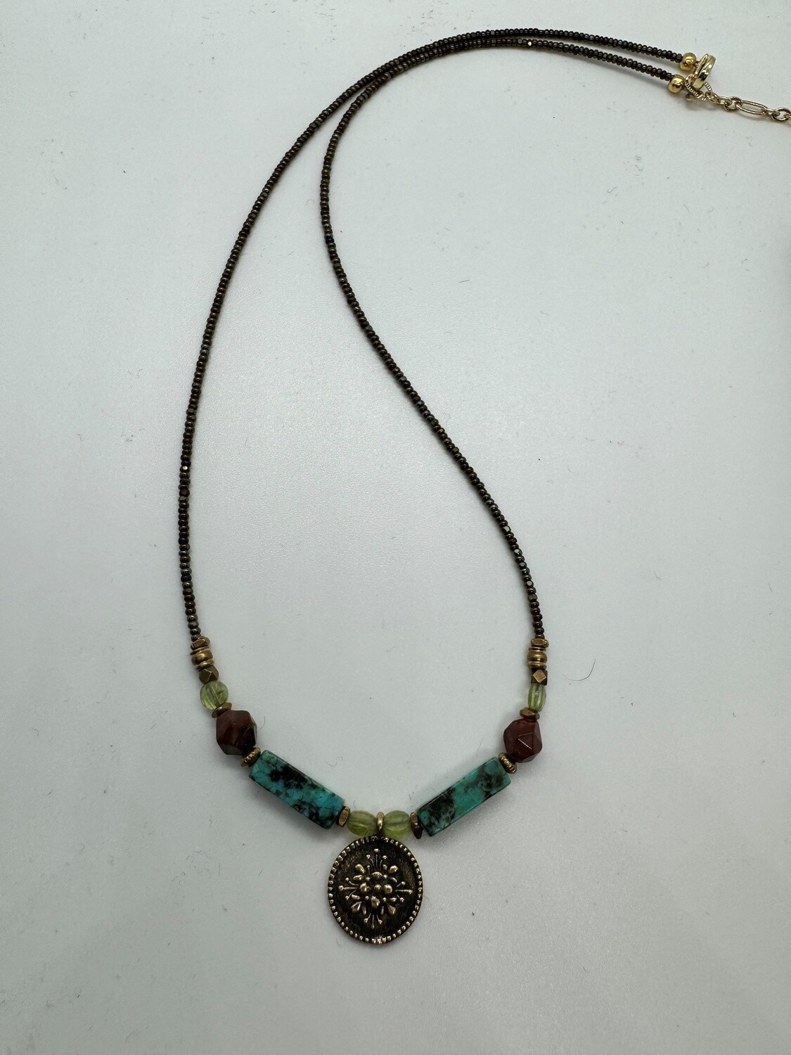 Cass Necklace Bronze Coin and Turquoise /Jasper