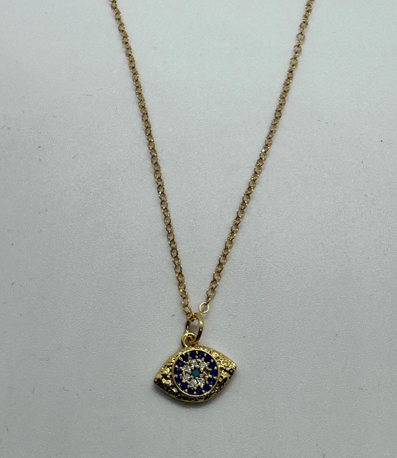 Kalli Necklace Circle Disc with Blue &amp; Clear Rhinestones