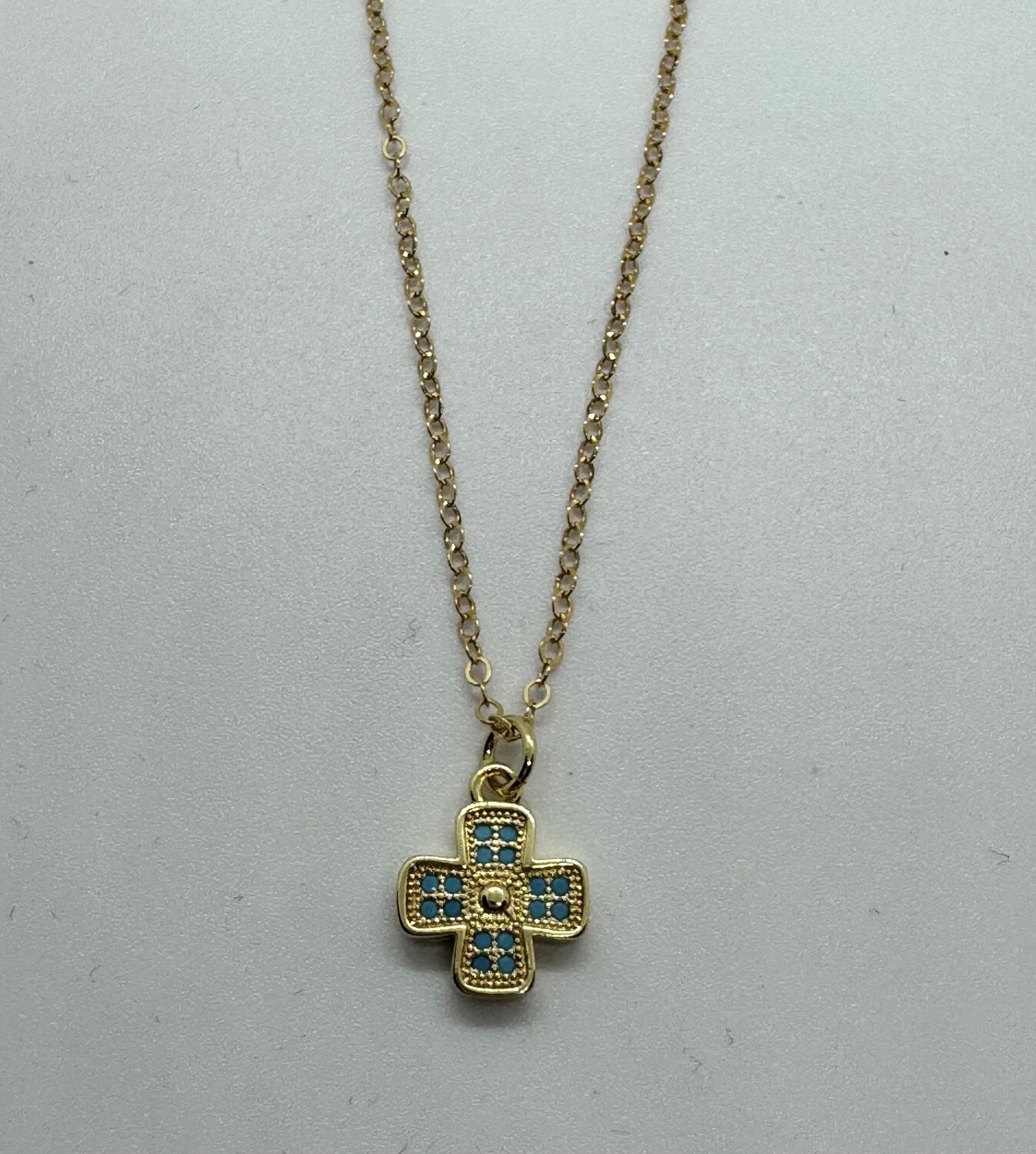 Kalli Necklace Square Cross Teal CZ
