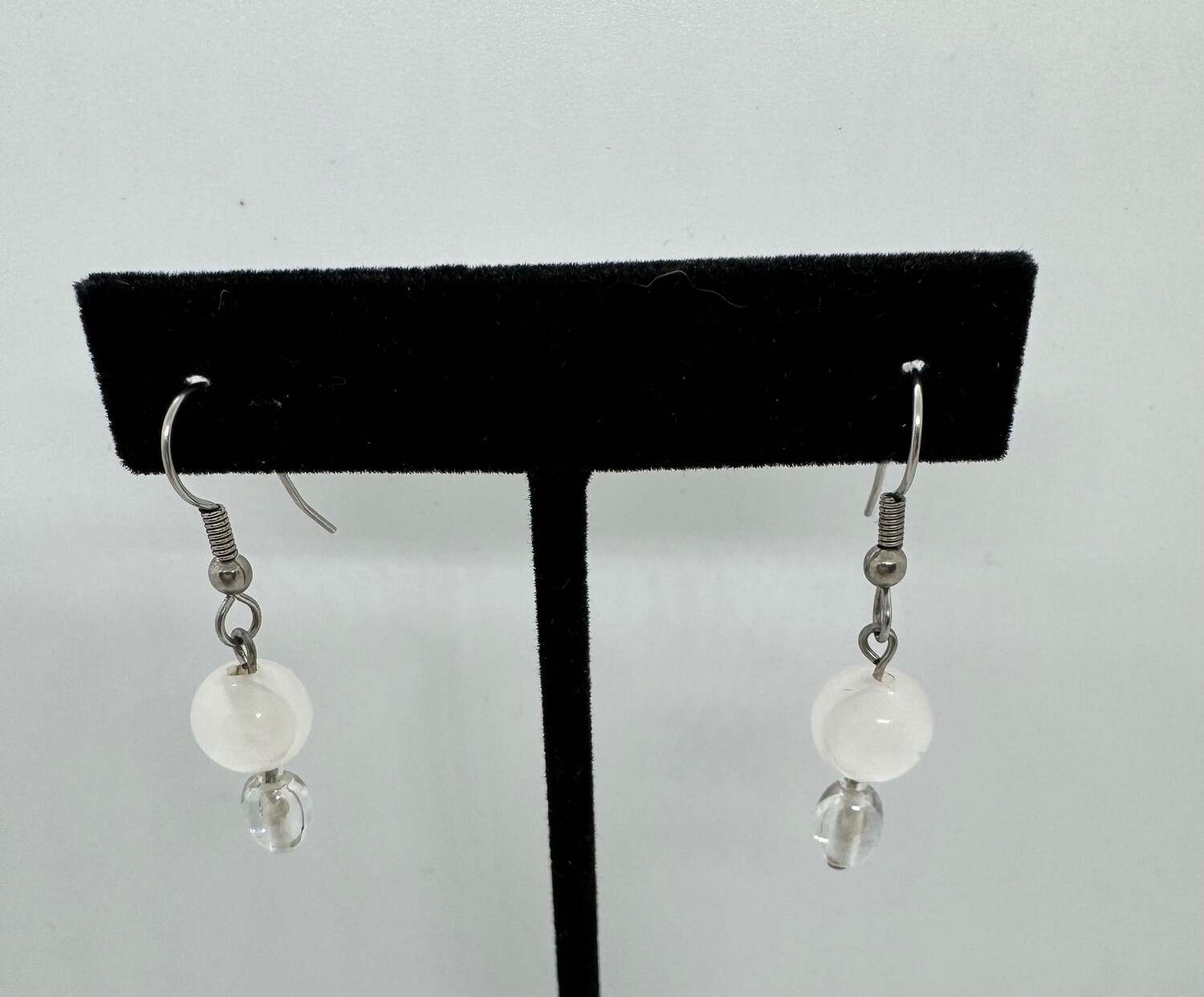 Sznajderman Earrings White w/Clear Beads