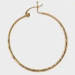 Steel Earrings Gold Hammered Hoops on Latch