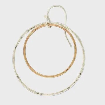 Steel Earrings Silver and Gold Hammered Hoops