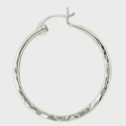 Steel Earrings Silver Hammered Hoops on Latch