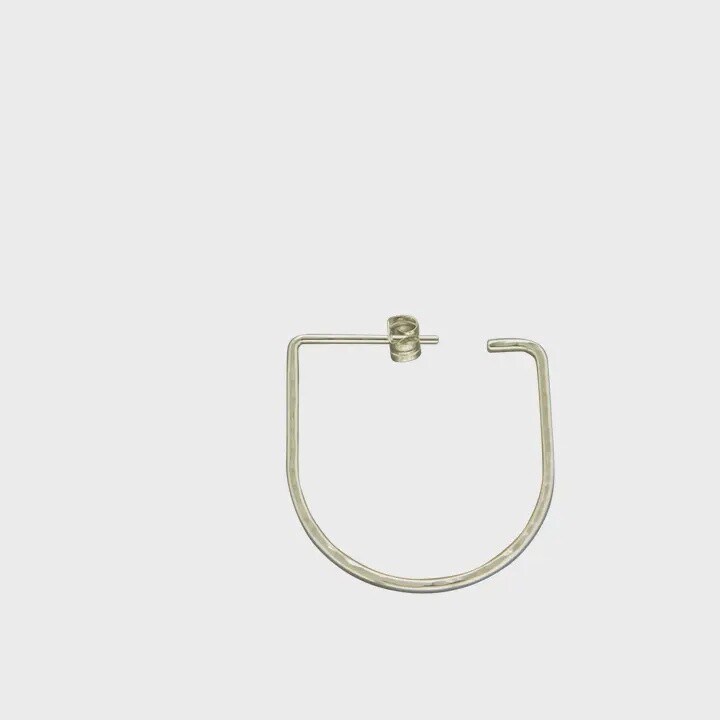 Steel Post Earrings Hammered &quot;U&quot; Hoop Silver