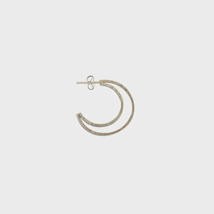 Steel Post Earrings Hammered Double Hoop Silver