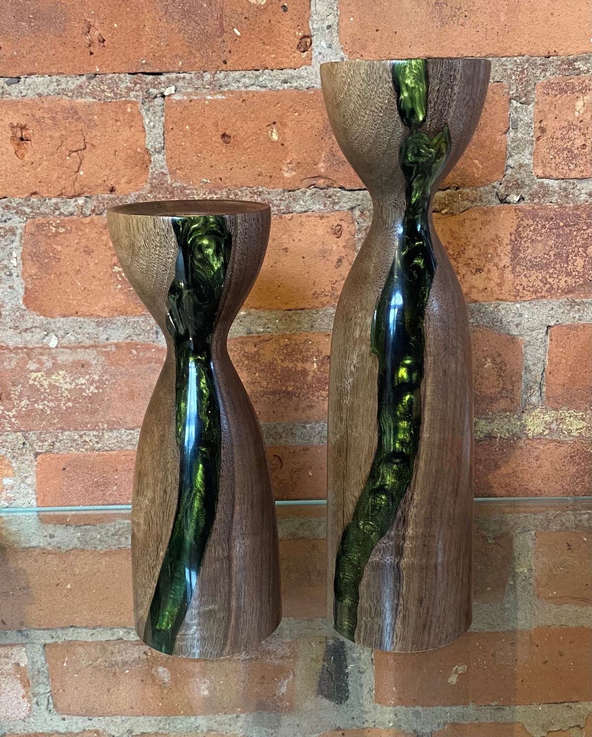 OTE  Candlesticks  Black Walnut with Green Resin