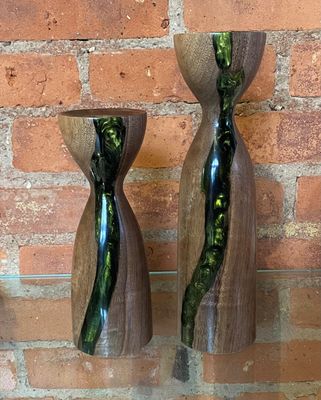 OTE Candlesticks Black Walnut with Green Resin