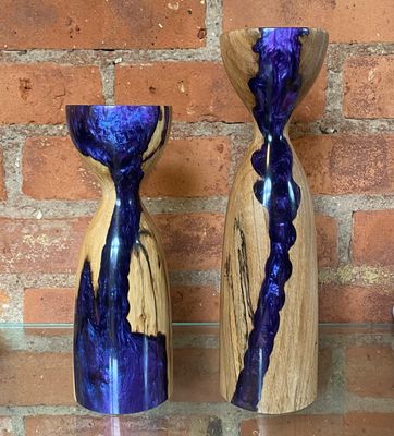 OTE Candlestick Pair Spalted Maple W/Purple Resin