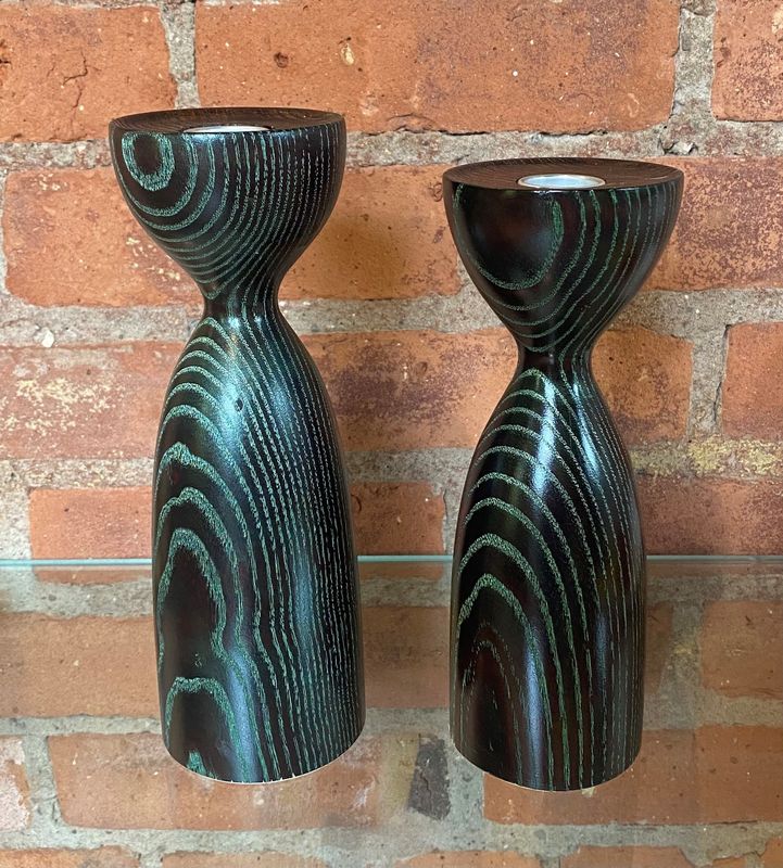On The Edge Candlestick Pair Ash with Green and Chocolate Ink