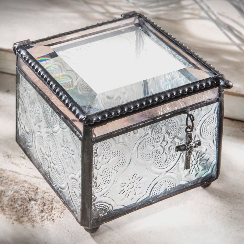 J Devlin Rosary Glass Box Clear/Purple