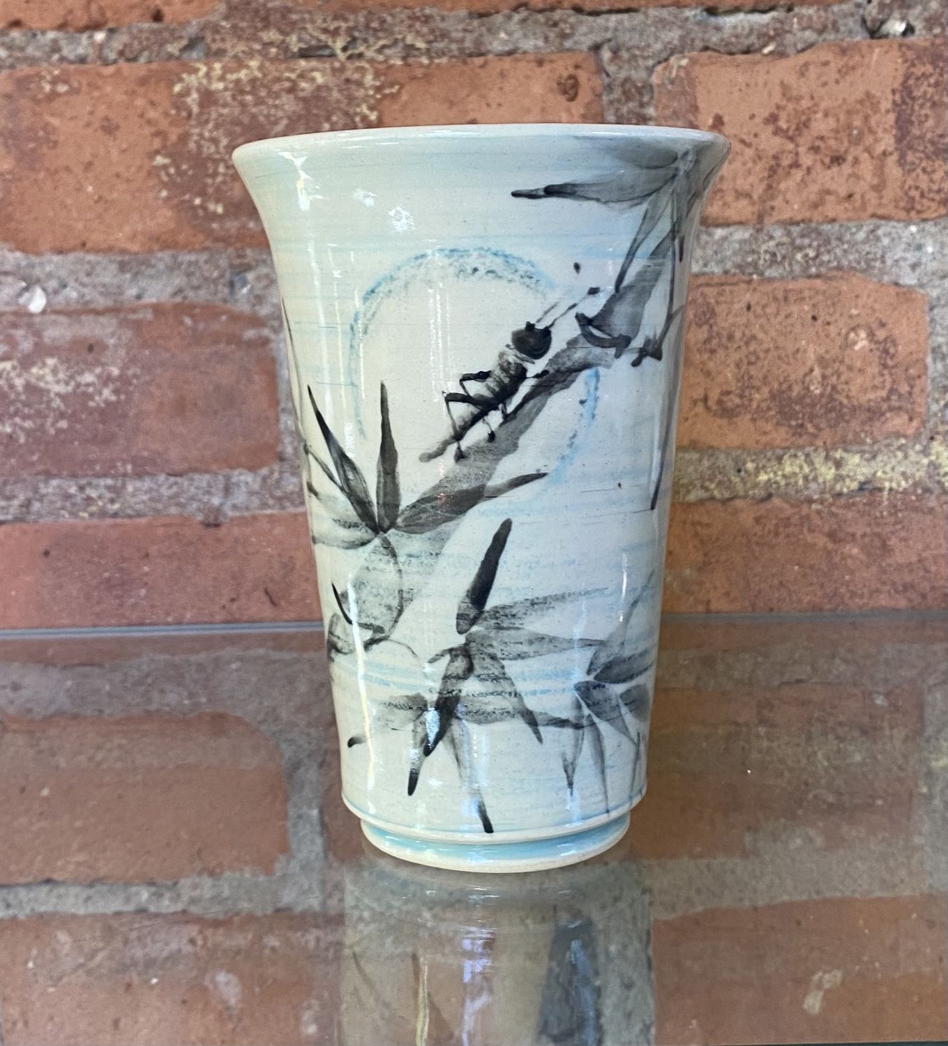 Johnson Cricket and Bamboo Vase Aqua