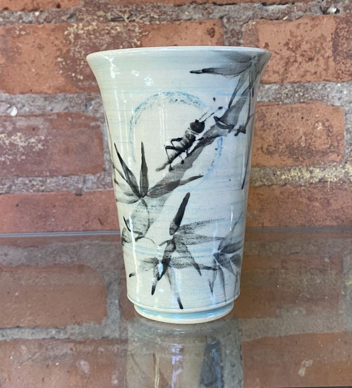 Johnson Cricket and Bamboo Vase Aqua
