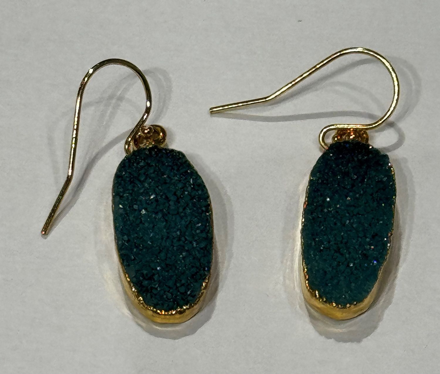 Trueworthy Earrings Long Oval Green Druzy