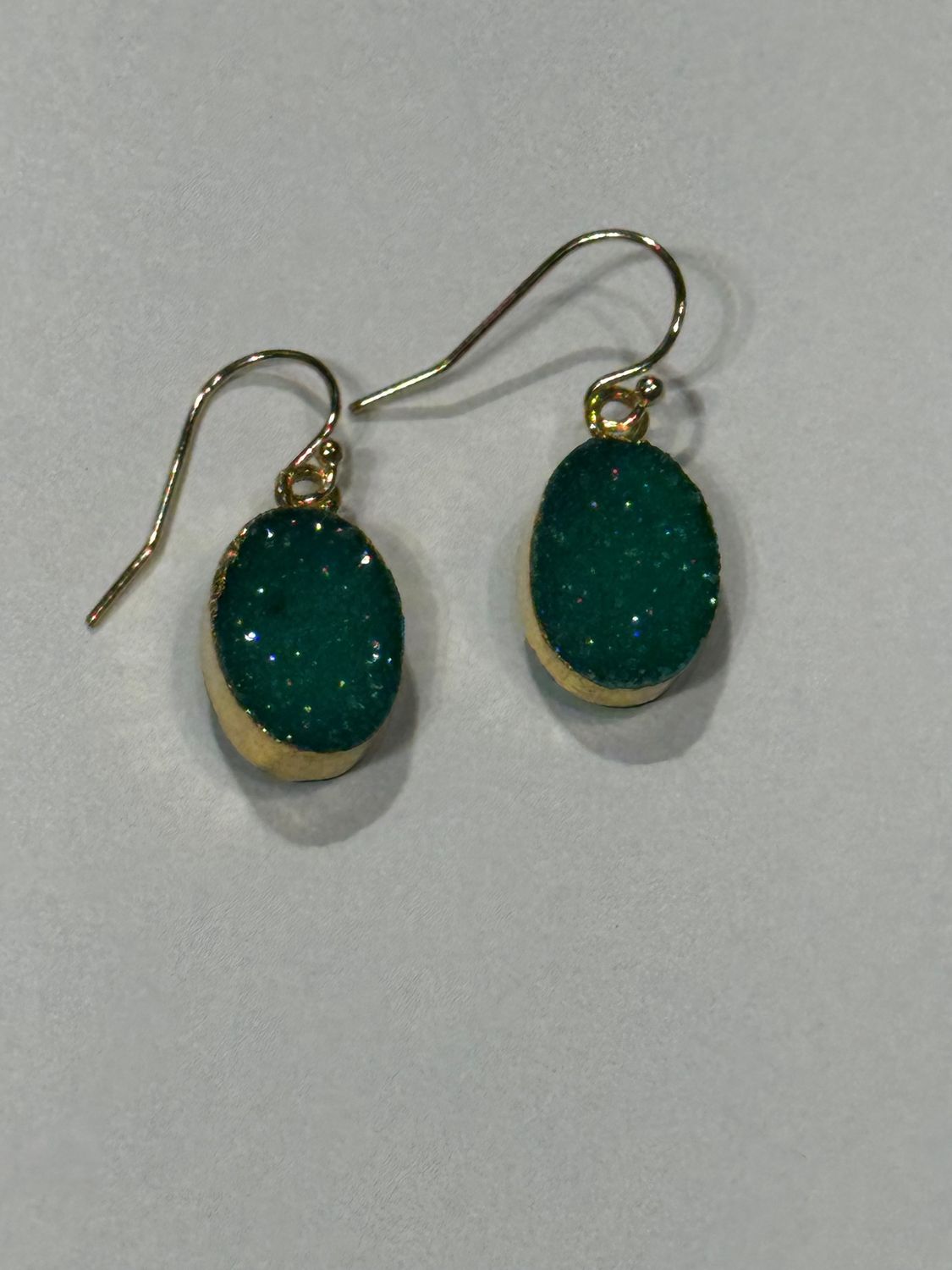 Trueworthy Earrings Large Oval Green Druzy