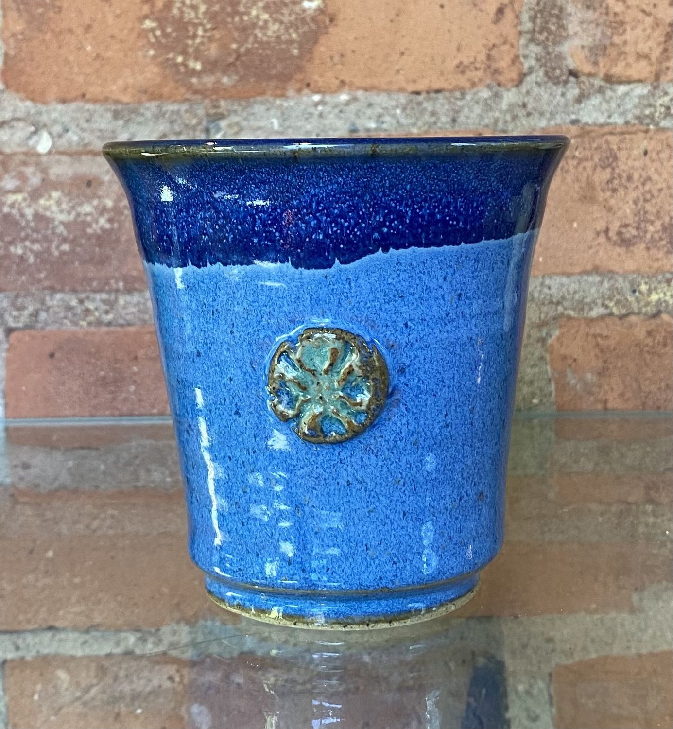 Johnson Mug W/Hand Carved Medallion Blue