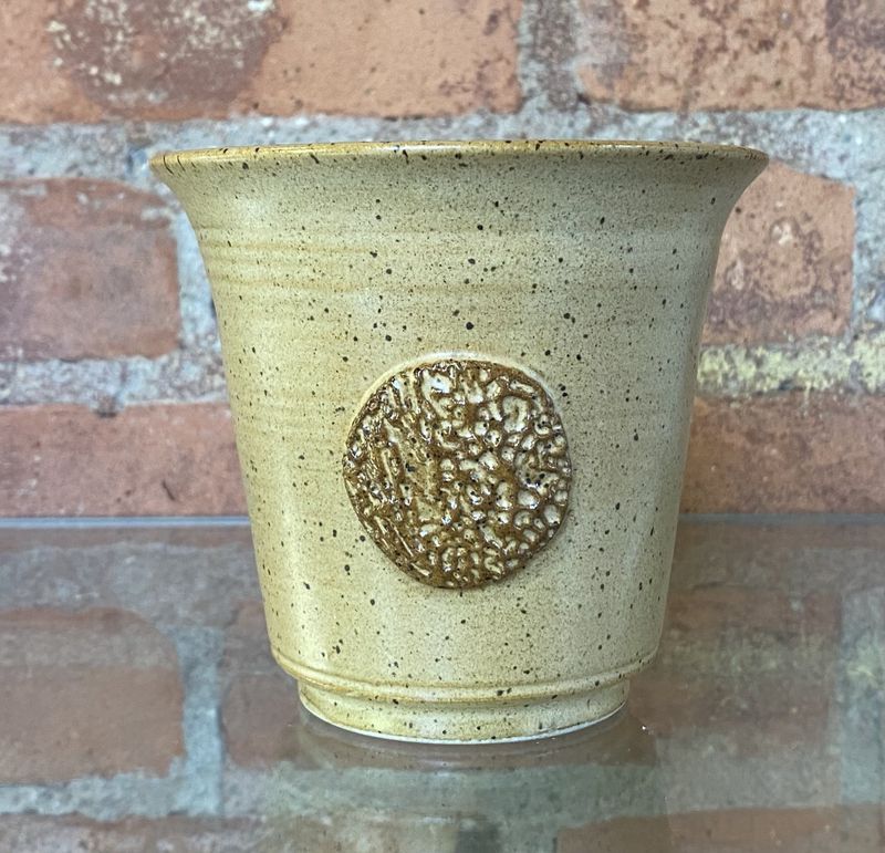 Johnson Mug W/Hand Carved Medallion Tan