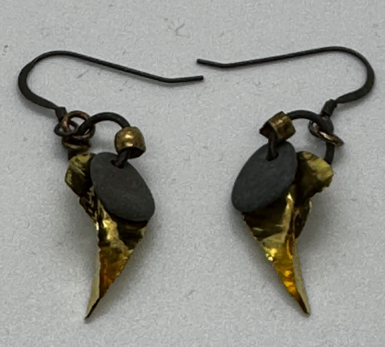 Blue Quarry Earring Forged Leaf Yellow Brass Short