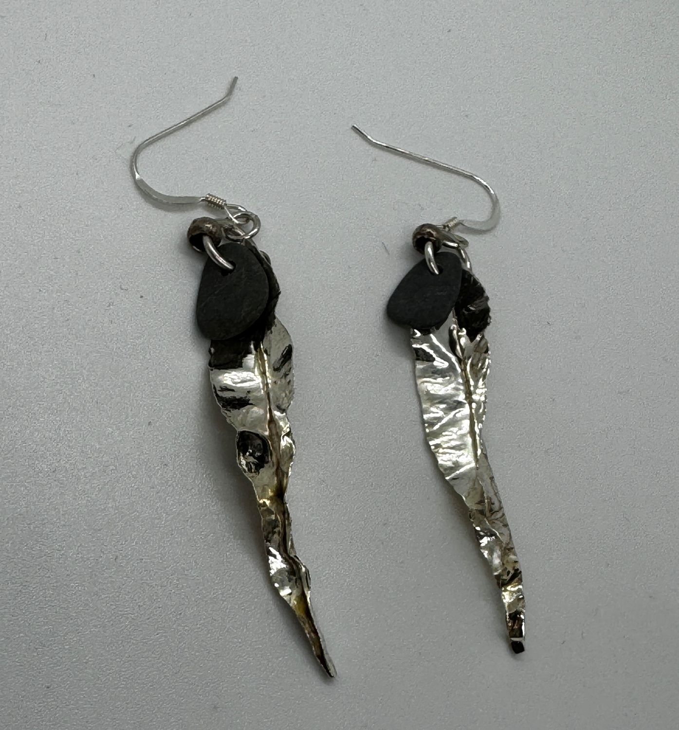 Blue Quarry Earring Forged Leaf Silver Long