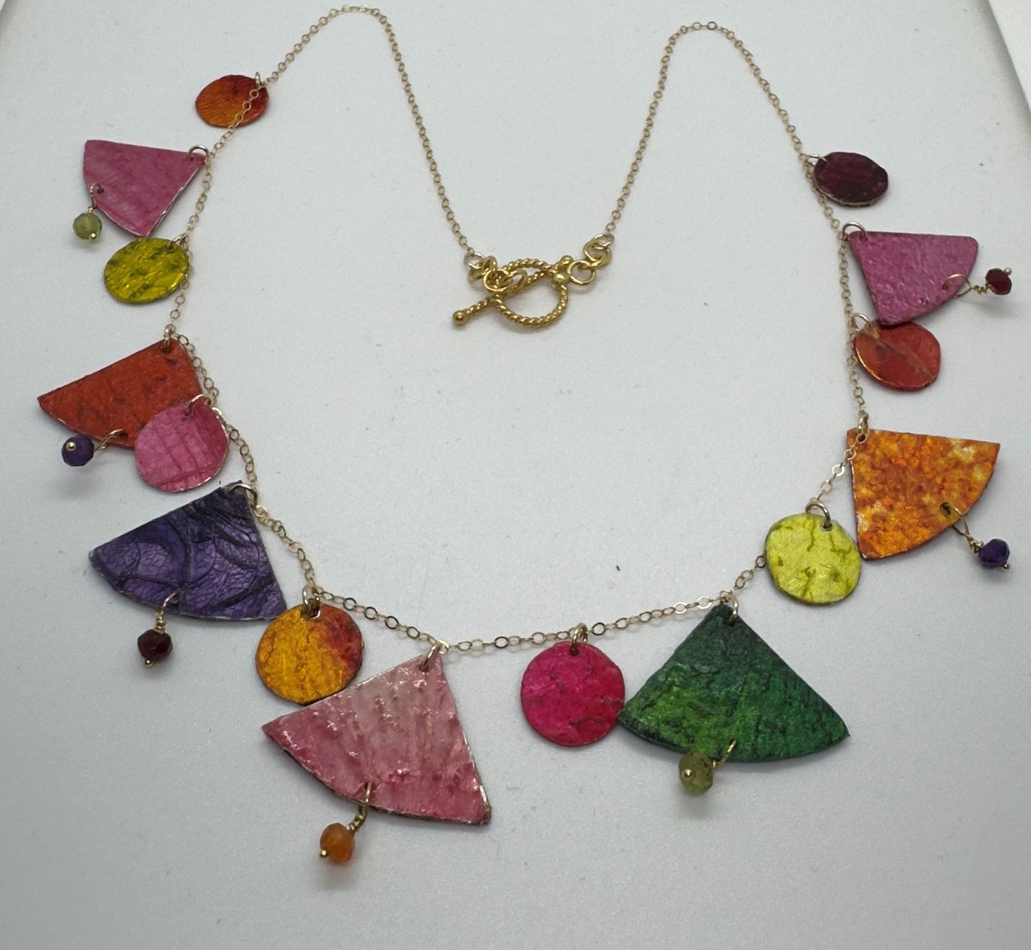 Turning Leaf Fan Necklace Seasons Variety with Gemstones