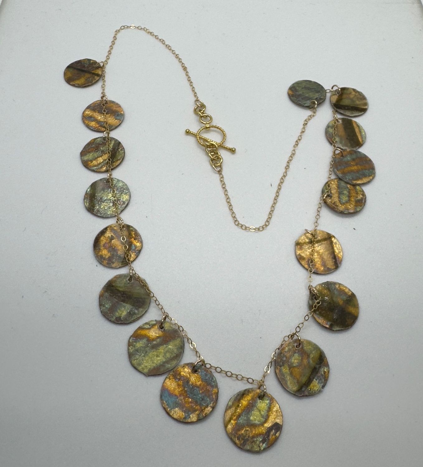 Turning Leaf Disk Necklace Gilded Thai Green Papaya