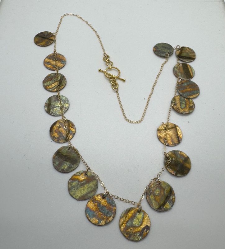 Turning Leaf Disk Necklace Gilded Thai Green Papaya