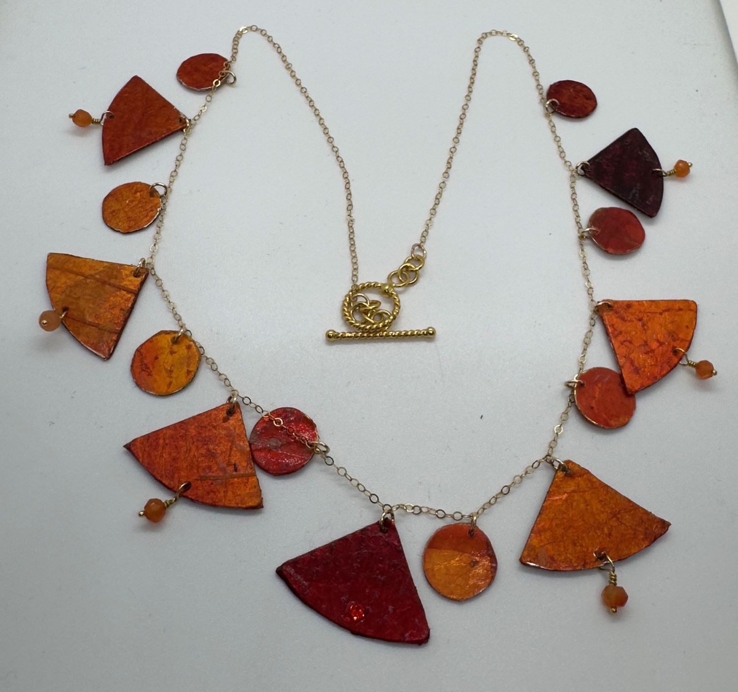 Turning Leaf Fan Necklace Summer Sunset with Carnelian