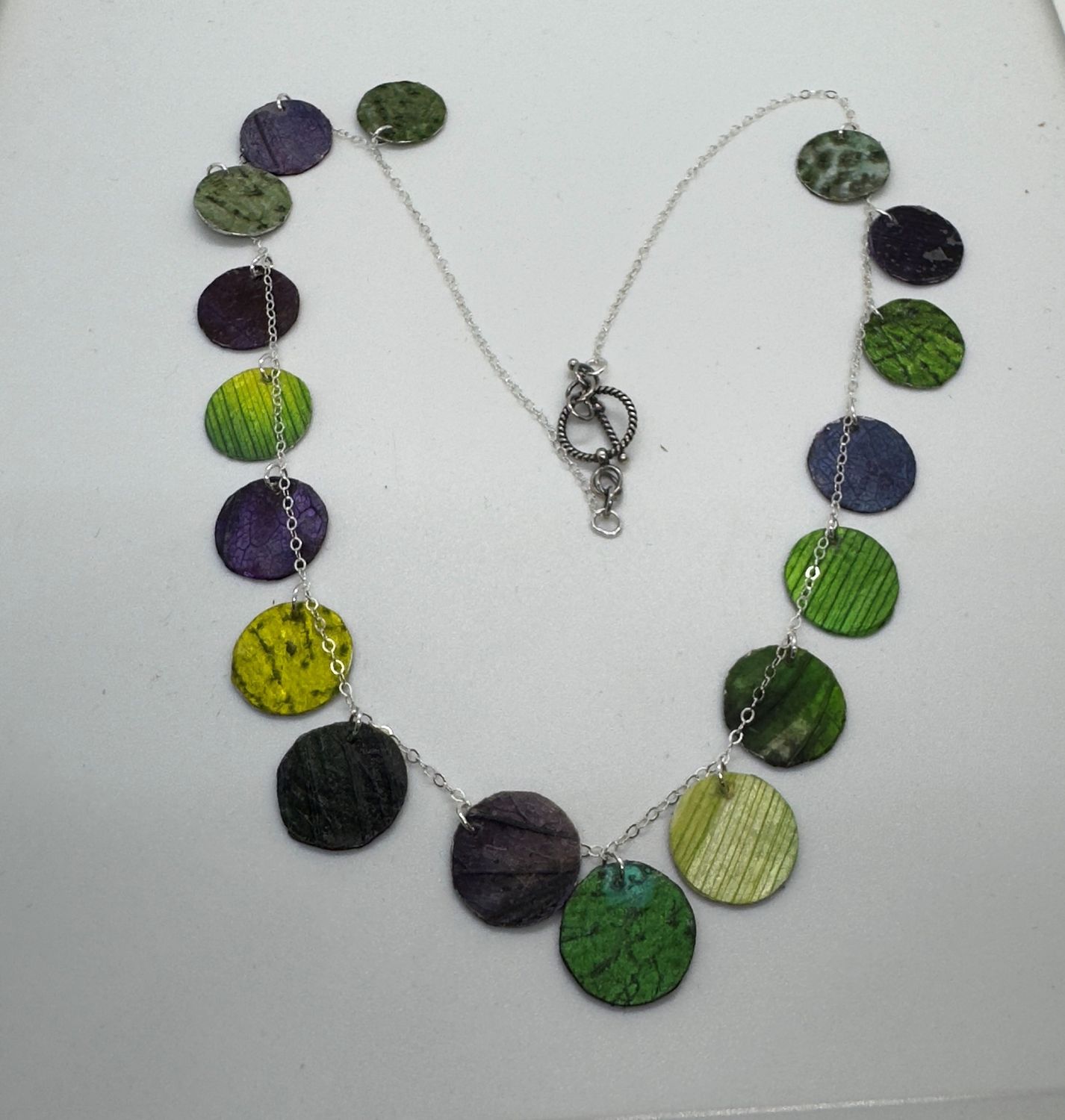 Turning Leaf Disk Necklace Ocean Hues