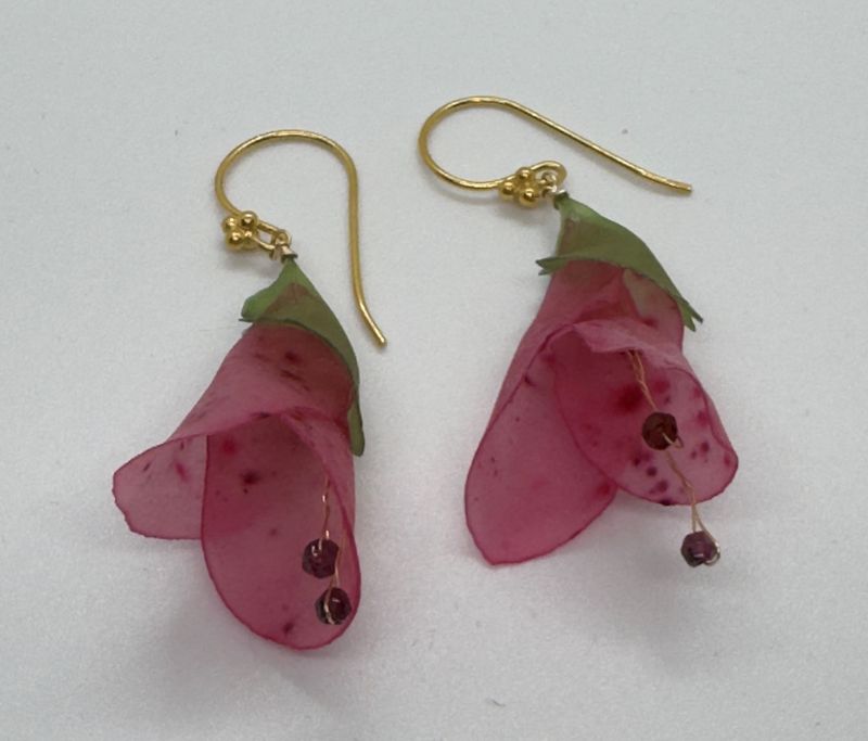 Turning Leaf Earrings Blossom Amarosa Rose Potato, Thai Green Papaya, Garnets