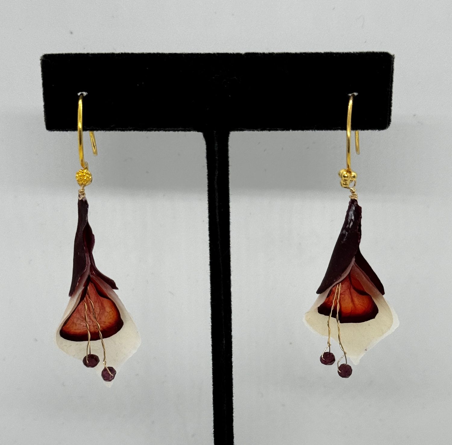 Turning Leaf Earrings Blossom Red Radish, Beet, White Potato and Garnet