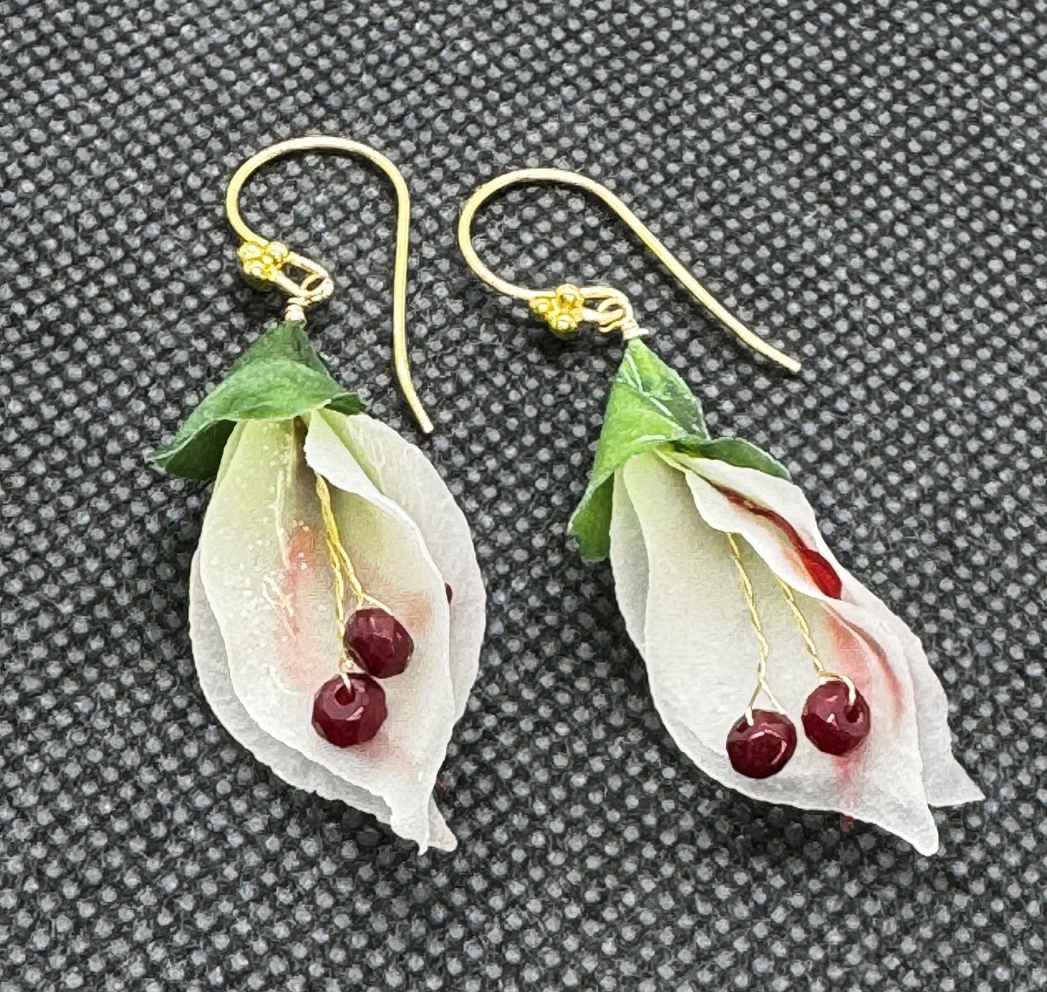 Turning Leaf Earrings Blossom White Potato, Red Daikon, Thai Green Papaya, Garnet